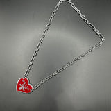 Prada Heart Bag Tag Necklace - Red/Silver on White-Gold-Filled Paperclip Chain