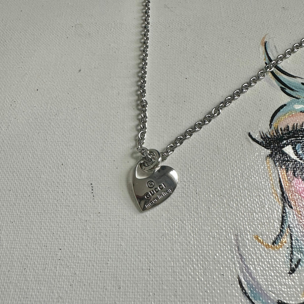 Upcycled Gucci Silver Heart Charm Necklace
