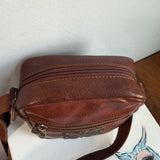 Cognac Leather Messenger Bag with LV Monogram Patch