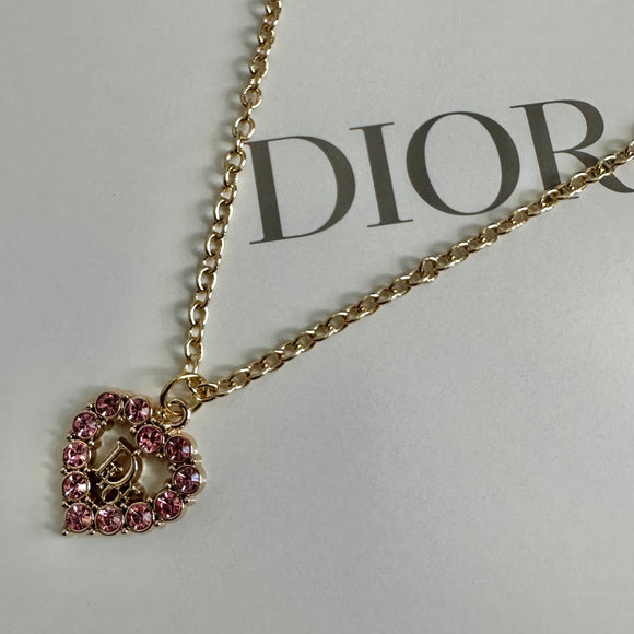 Pink Blingy Heart Dior Pendant on Gold-Filled Link Chain Necklace