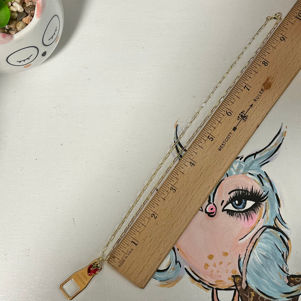 Upcycled Gold LV Zipper Pull with Fruit Charm Necklace