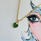 Green Dior Heart Zipper Pull Necklace with Gold-Filled Link Chain