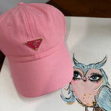 Upcycled Pink/Gold Prada Tag Hat in Non-distressed Pink