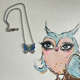 Upcycled Gucci Blue Butterfly Charm Necklace