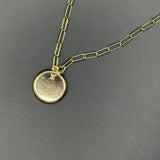 Round Gold LV Pendant Necklace on Gold-Filled Paperclip Chain