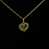 Blingy Green Dior Heart Zipper Pull Necklace with Gold-Filled Link Chain
