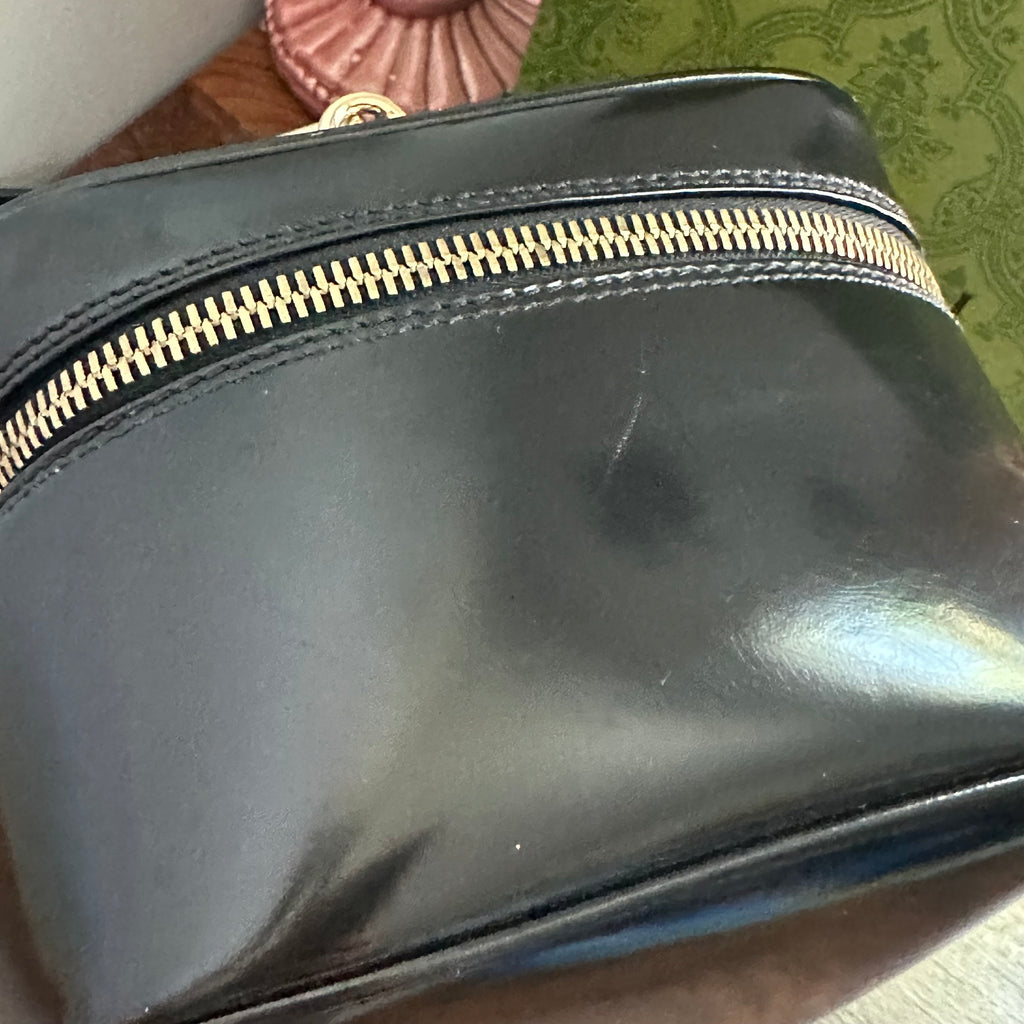 The Junco Crossbody/Clutch - Larger Vintage Gucci Bamboo Cosmetic Bag in Black Leather