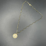 Round Gold LV Pendant Necklace on Gold-Filled Paperclip Chain