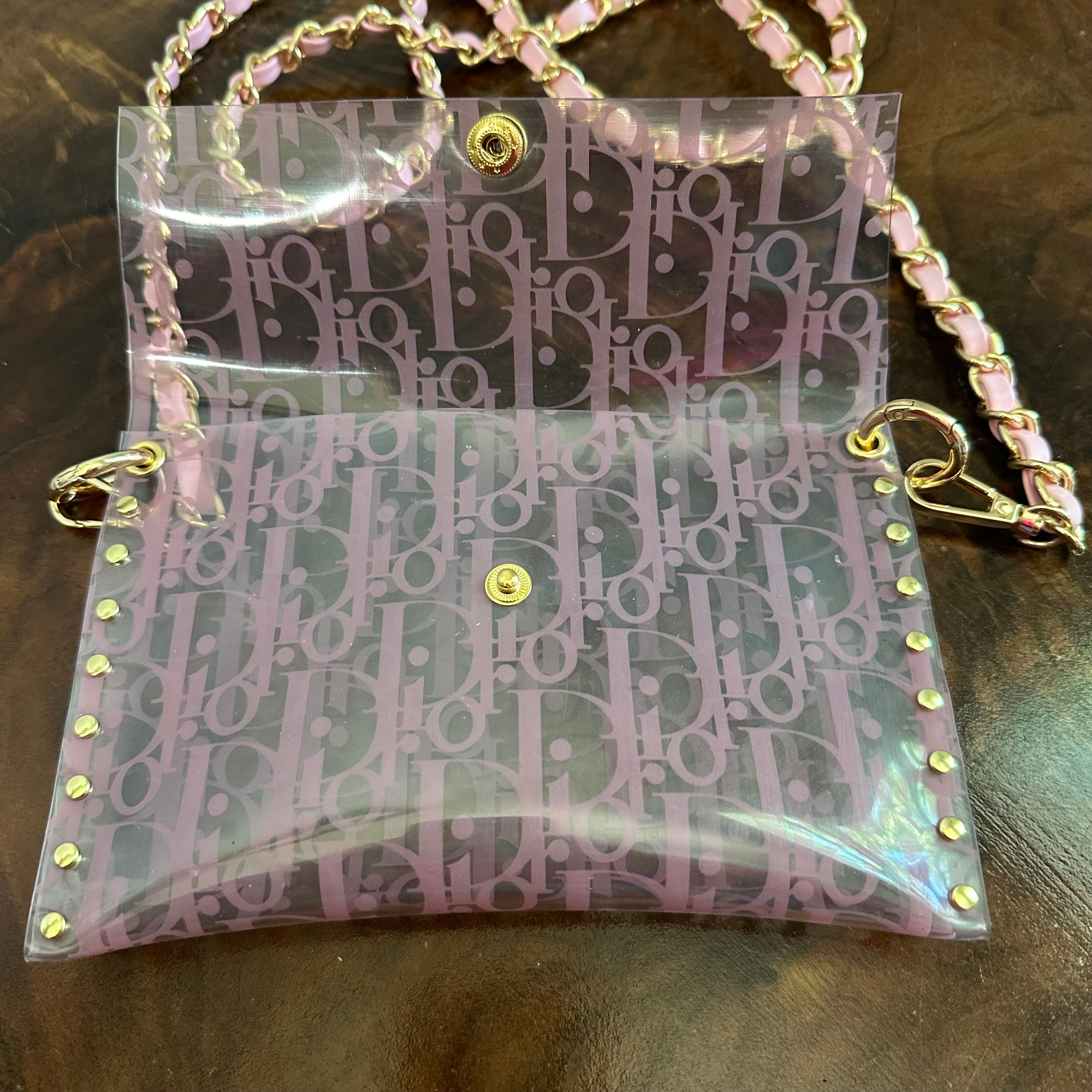 Upcycled Vintage Dior Stadium Crossbody Bag in Clear/Pink