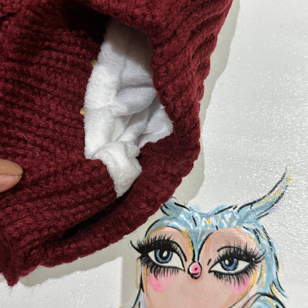 Slouchy Beanie with Pom with Upcycled LV Patch