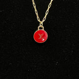 LV Button Necklace - Gold-Filled Paperclip Chain