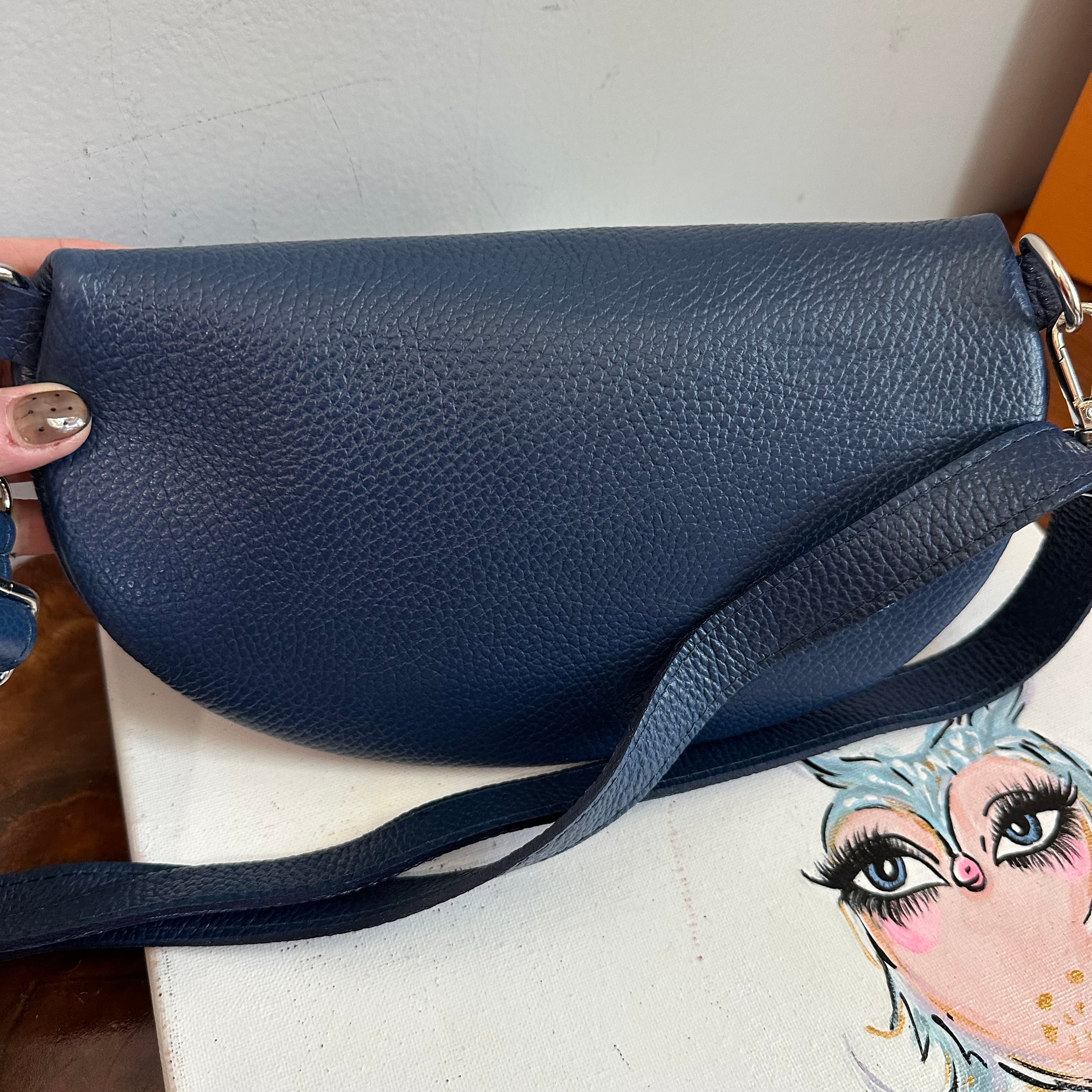 Navy Leather Prada Tag Sling/Fanny Pack Bag Gold (larger)