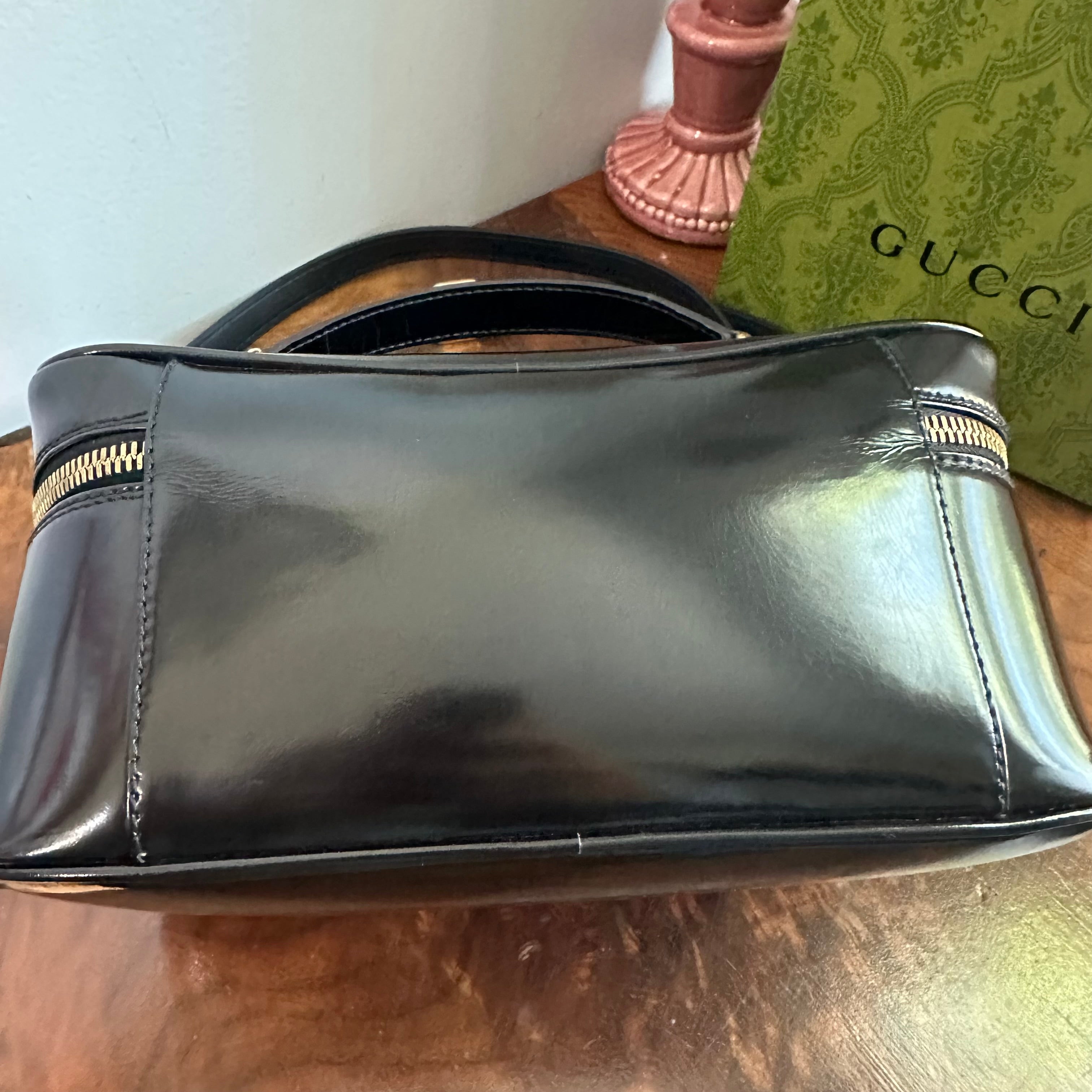 The Junco Crossbody/Clutch - Larger Vintage Gucci Bamboo Cosmetic Bag in Black Leather