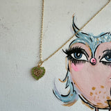 Blingy Green Dior Heart Zipper Pull Necklace with Gold-Filled Link Chain