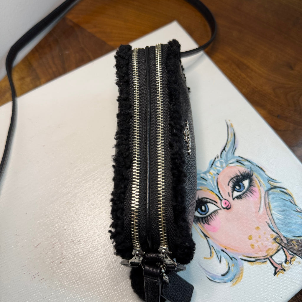 The Junco Crossbody - Black Shearling Leather Coach