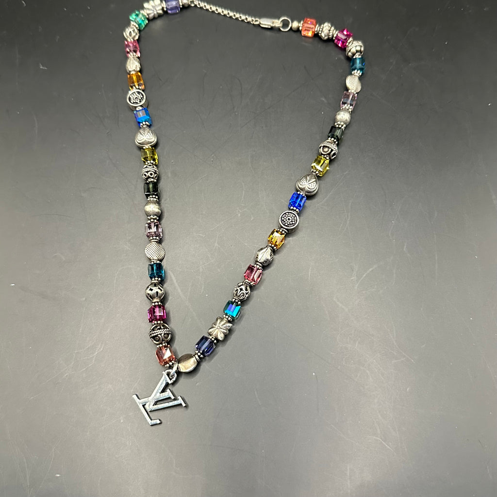 LV Pendant on Multi-color Swarovski Crystal Necklace