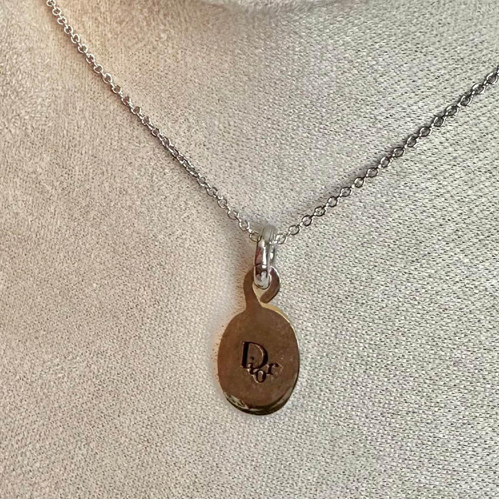 Silver Dior Zipper Pull on White Gold-Filled Link Necklace