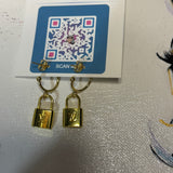 Upcycled LV Lock Charm Hoop Earrings with Posts