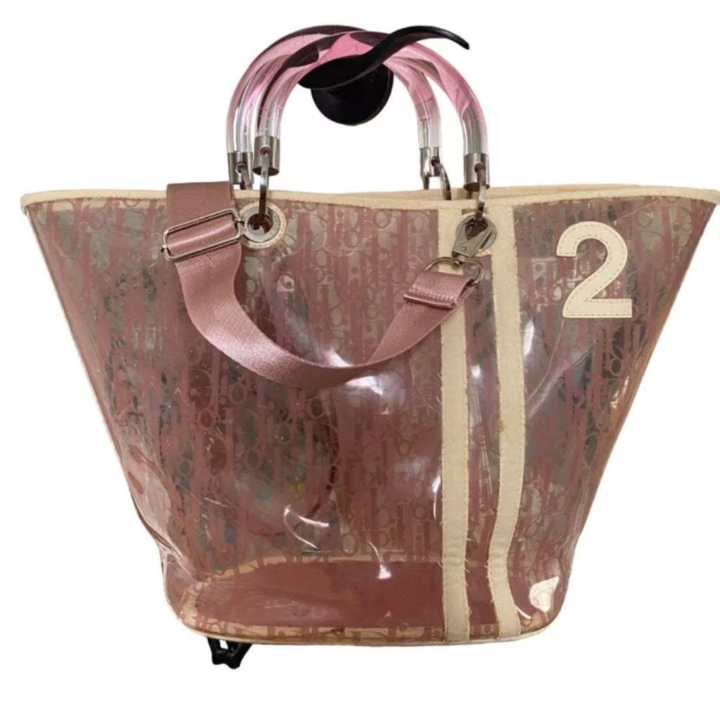 Clear/Pink Upcycled Dior Wristlet Keychain