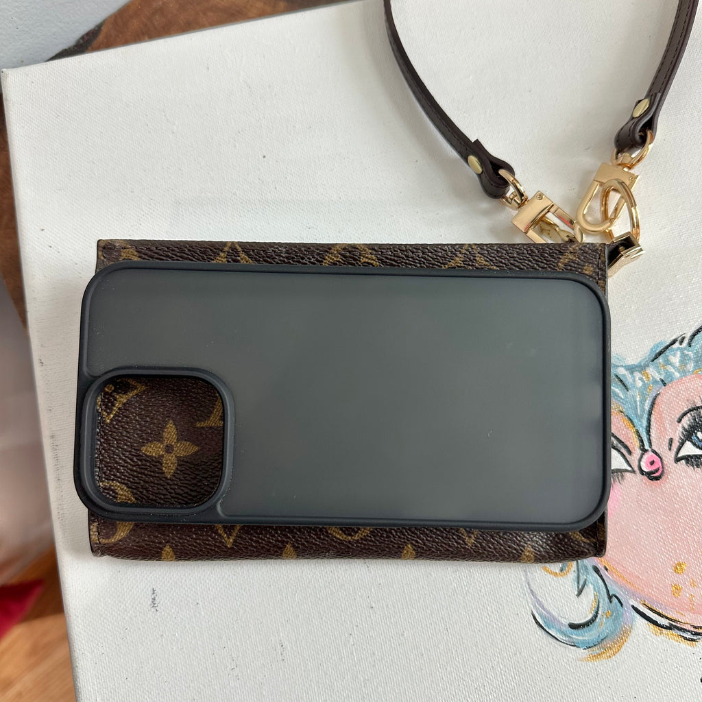 The Junco - Upcycled LV Monogram Wristlet in Dark Brown