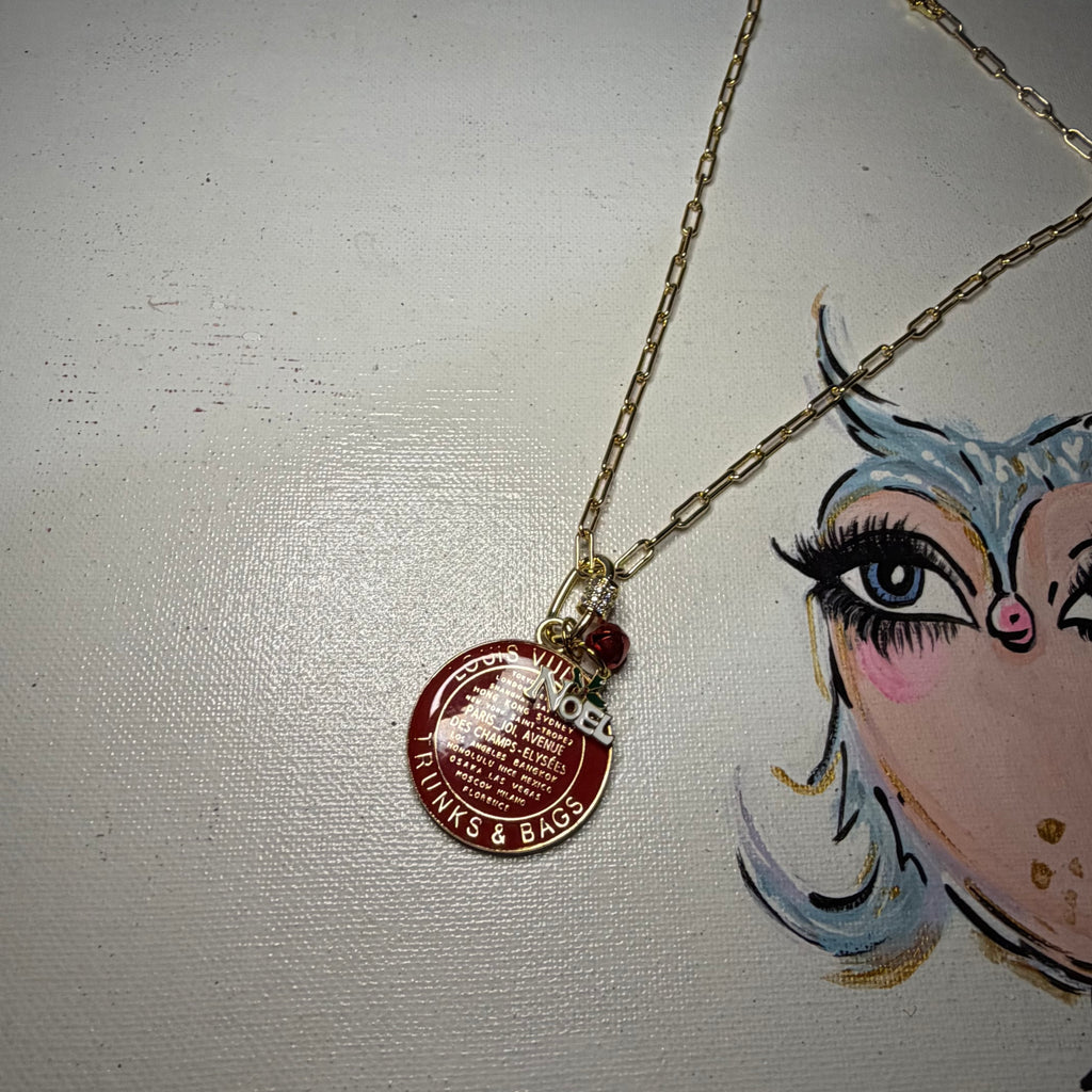 Large Red Christmas LV Trunks & Bags with Gold-Filled Necklace