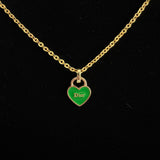 Green Dior Heart Zipper Pull Necklace with Gold-Filled Link Chain