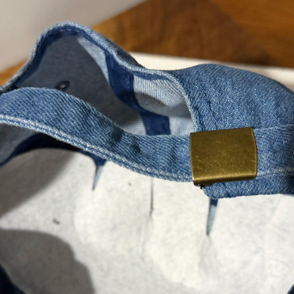 Upcycled LV Patch on Dark Denim Hat