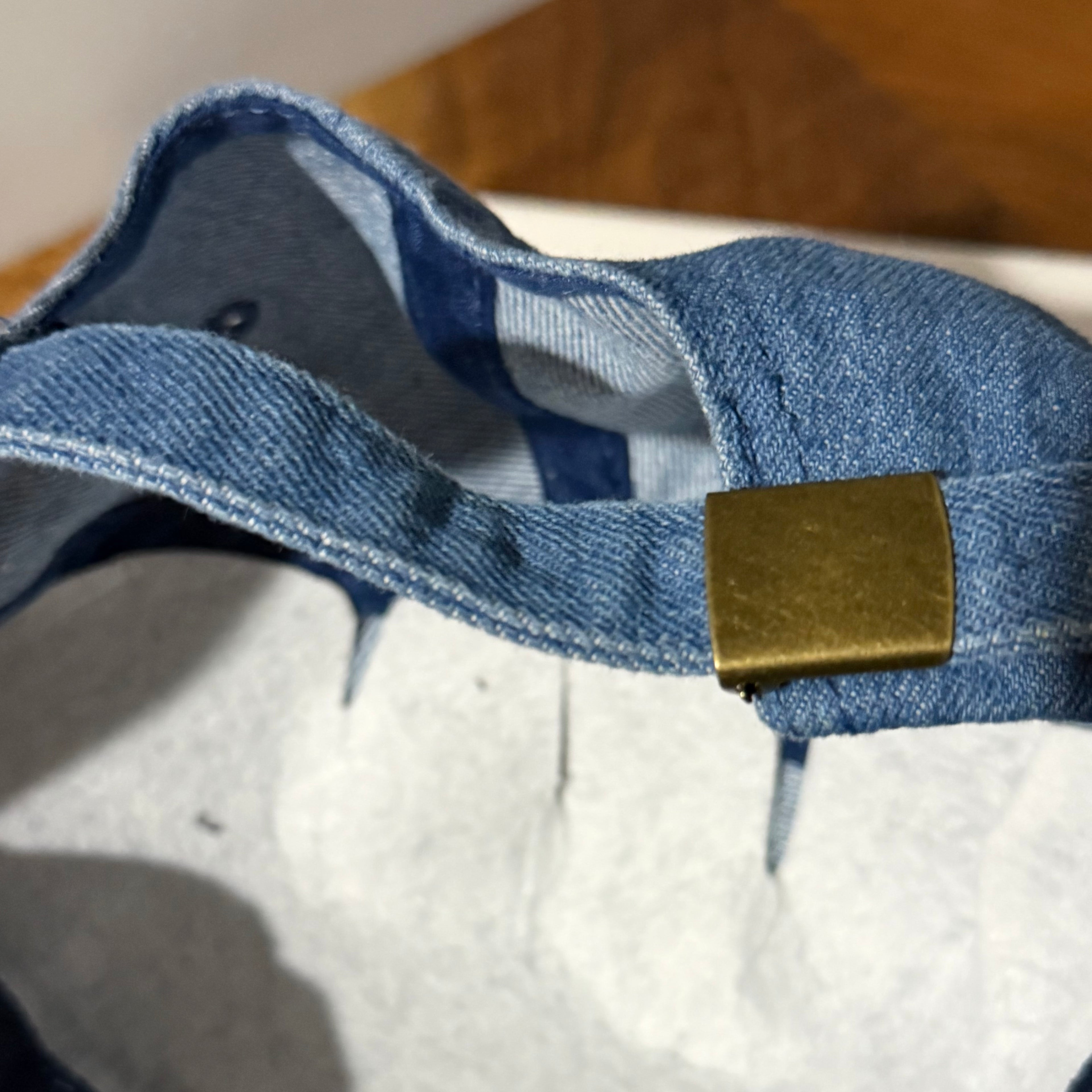 Upcycled LV Patch on Dark Denim Hat