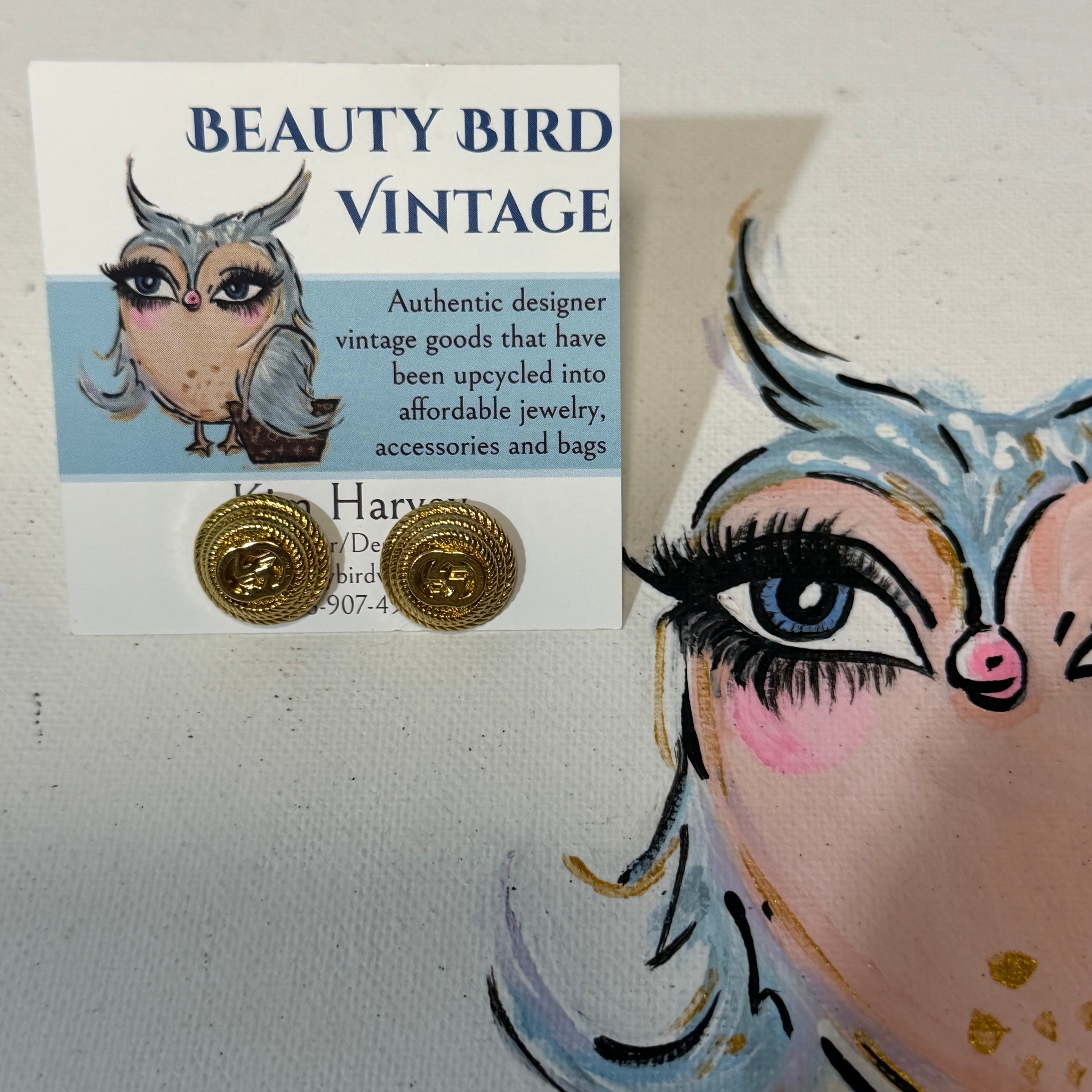 Upcycled Gold Gucci GG Button Earring Studs