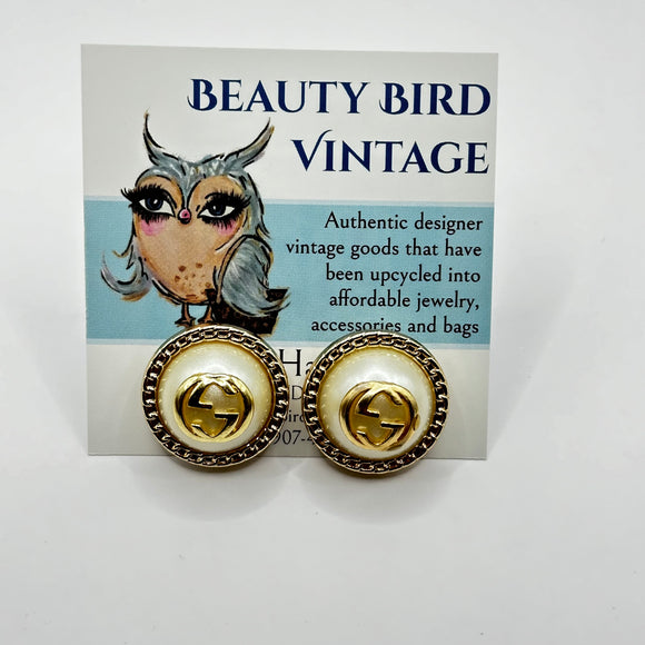 Upcycled Pearl/Gold Gucci Button Earring Studs