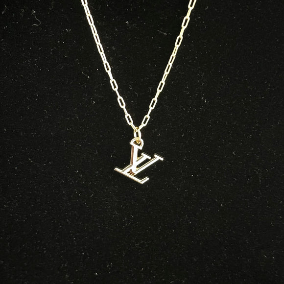 Larger LV Necklace on Gold-Filled Small Paperclip Chain