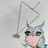 Upcycled Blingy Dior Charm on White Gold-Filled Double Chain Necklace
