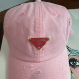 Upcycled Pink/Gold Prada Tag Hat in Pink