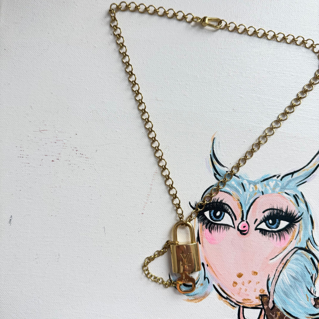 Key to My Heart Necklace - Upcycled LV Padlock on Brass Chain