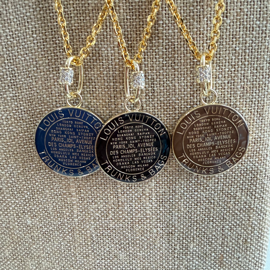 Large Upcycled LV Trunks & Bags Charm on GF Chain Necklace - choose your favorite color!