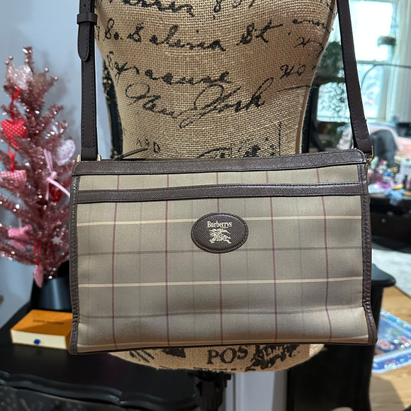 The Swan Crossbody - Vintage Burberry in Nova Check/Brown Leather