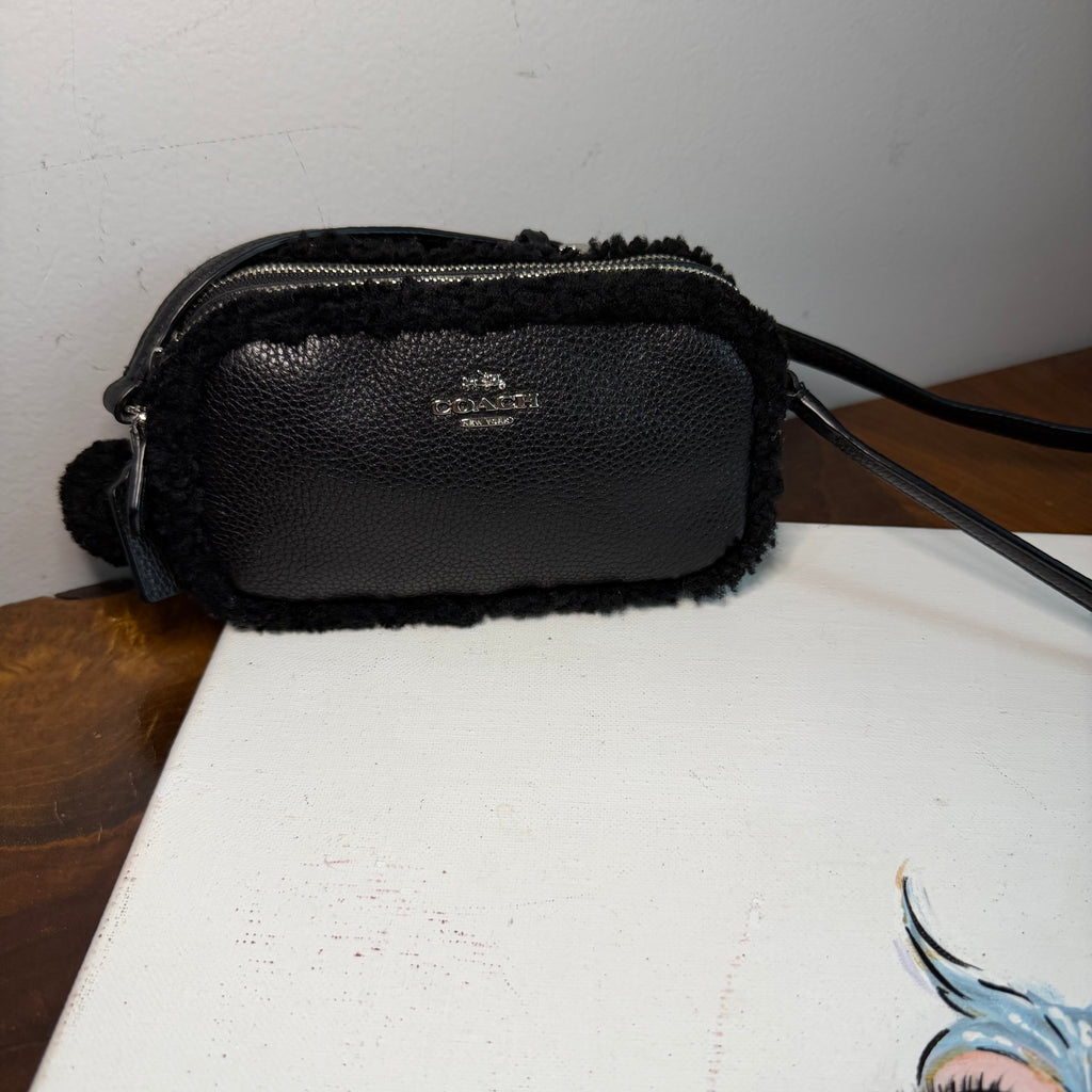 The Junco Crossbody - Black Shearling Leather Coach