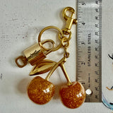 Golden Cherry Bag Charm/Keychain with Authentic LV Padlock