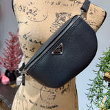 Black Leather Prada Tag Sling/Fanny Pack Bag (smaller)