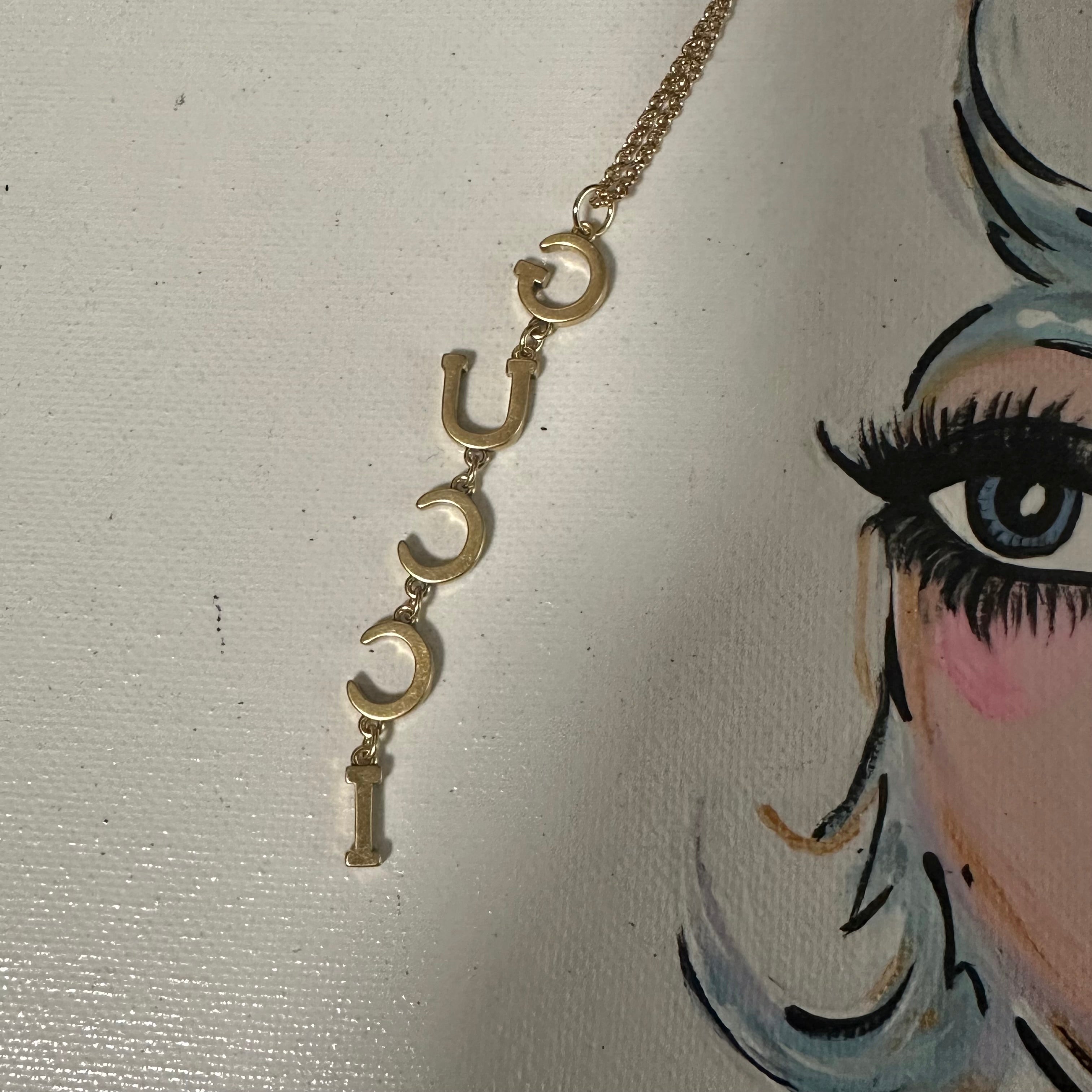 Upcycled Gucci Letters Lariat Necklace