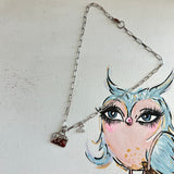 Silver LV Bag Charm with Cherries on Paperclip chain Necklace