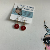 Red LV Drop Earrings - Simple Gold Hoops