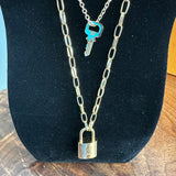Key to My Heart - Brass LV Padlock & Key - Double Layer Necklace