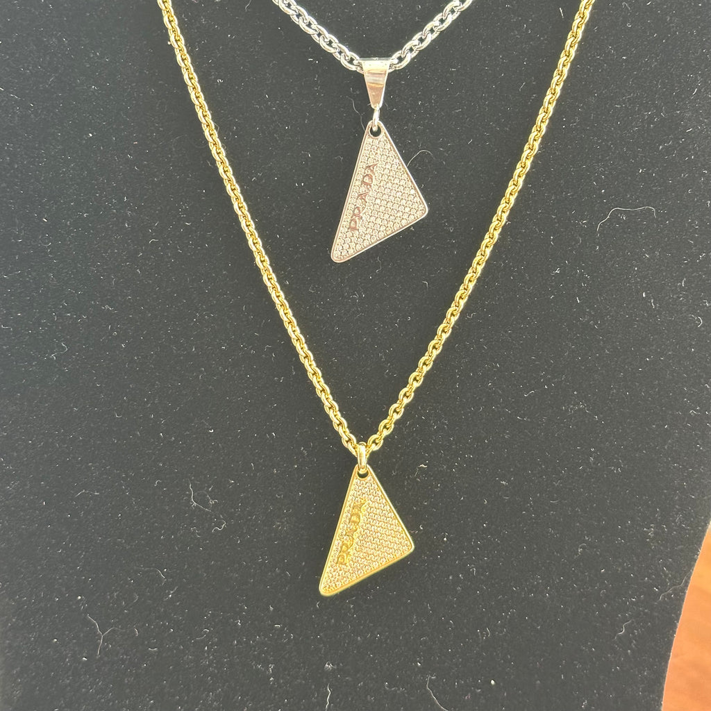 Upcycled Blingy Prada Necklace on Gold-Filled Chain - Gold or Silver