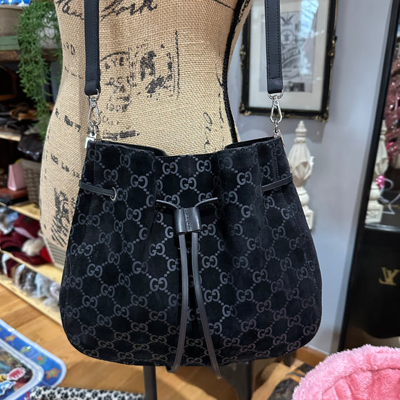 The Peacock Crossbody - Vintage Suede GG in Black