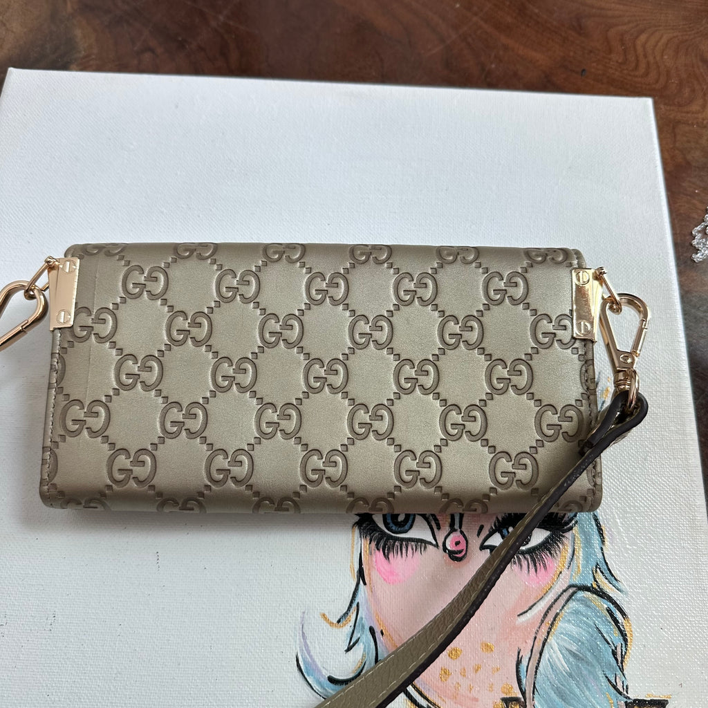 The Junco Wallet/Crossbody - Vintage GG in Gold Leather