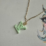 Mint Green LV Pendant on Gold-Filled Paperclip Chain Necklace