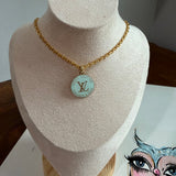 Turquoise LV Trunks & Bags Zipper Pull on Gold-Filled Chain