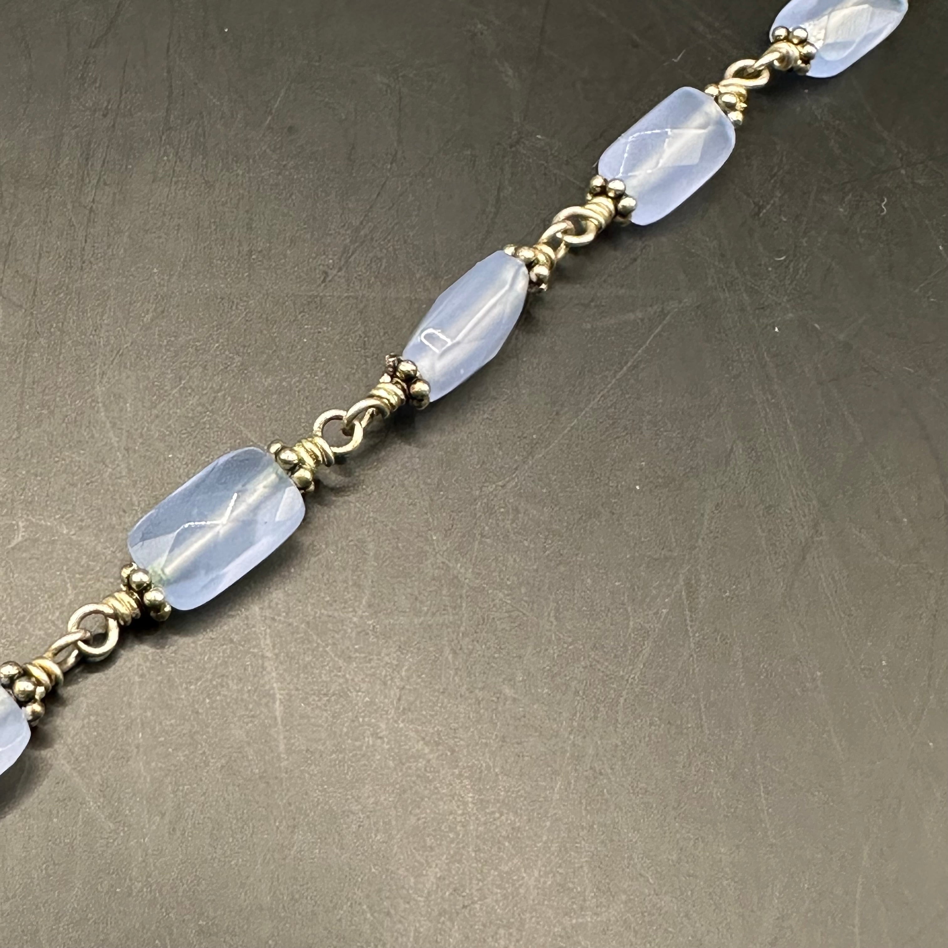 LV Pendant on Pale Blue Chalcedony Necklace