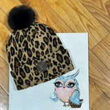 Beige Leopard Pom Beanie Hat